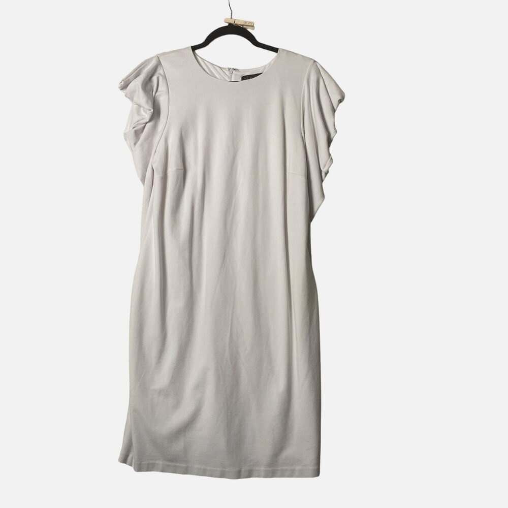 Eloquii White Ruffle‎ Sleeve Dress Size 14 Style 5927 Fit Flare Knee Length